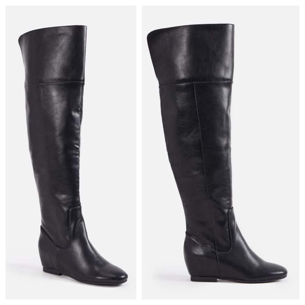 JustFab lladen wide width wide calf black heeled wedge boot 11w